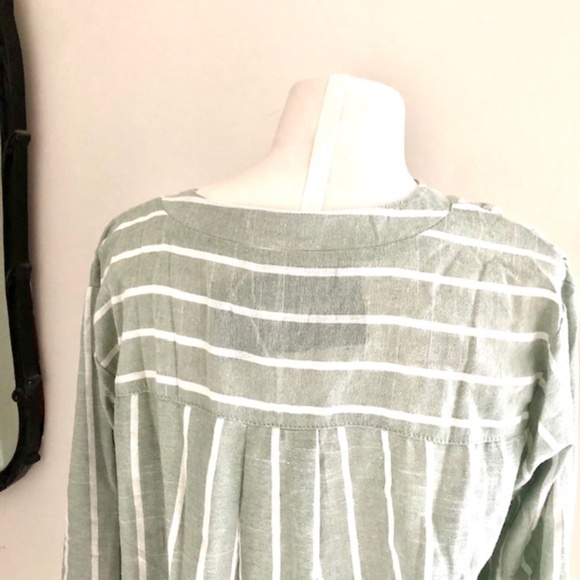 Yidarton striped cool sage Tunic Shirt. - Picture 7 of 11